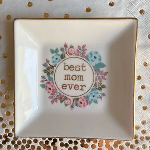 'Mary Square/Best Mom Ever' Floral Trinket Dish - White with Gold Accents